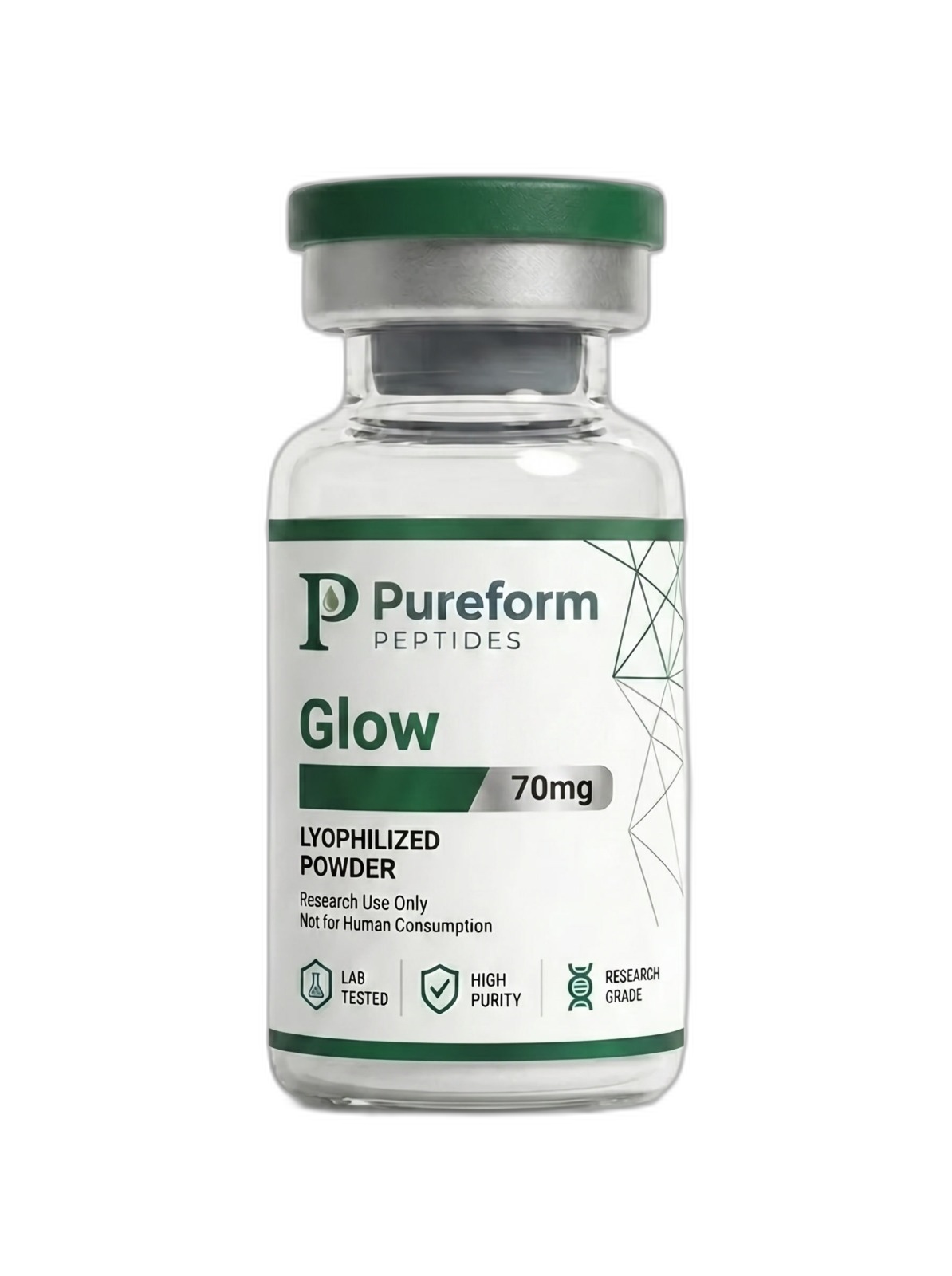 Pureform Glow 70mg research peptide vial